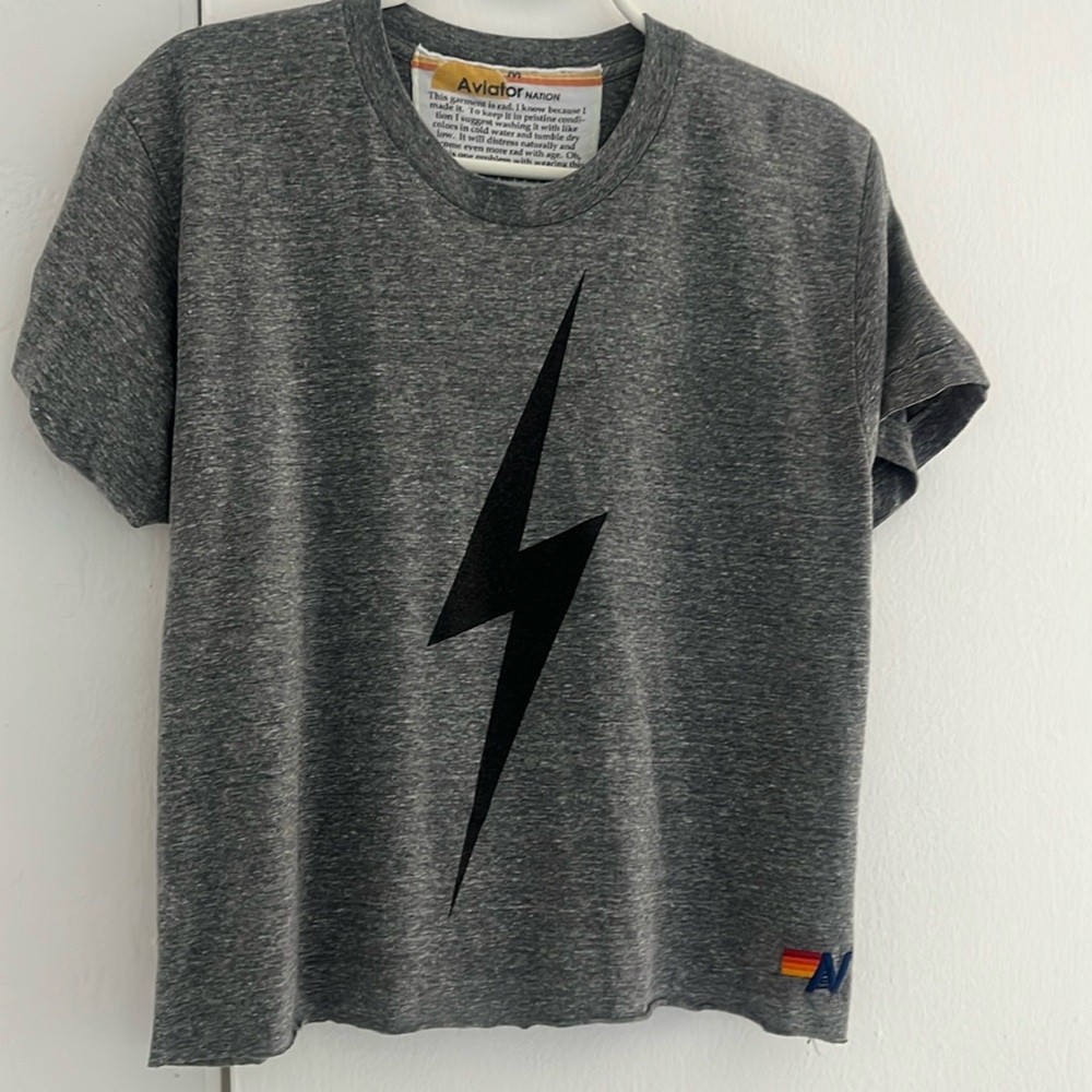 Aviator Nation Lightning Bolt Boyfriend Short Sleeve Tee  Gray sz M